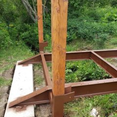 Posts installed | Custom Steel and Timber ATV Bridge | Handcrafted Wood LLC