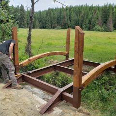 Posts and rails installed |Custom Steel and Timber ATV Bridge | Handcrafted Wood LLC