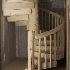 The railing installed | Log Spiral Stairs | Handcrafted Wood LLC