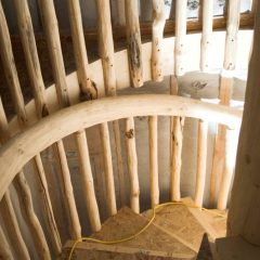 Looking down the stairs | Log Spiral Stairs | Handcrafted Wood LLC
