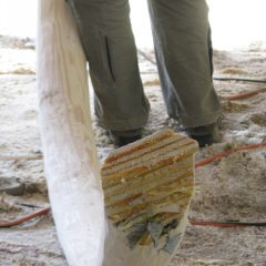 Close up of the laminated sheets of wood | Log Spiral Stairs | Handcrafted Wood LLC