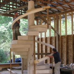Fitting the log spiral hand rail | Log Spiral Stairs | Handcrafted Wood LLC