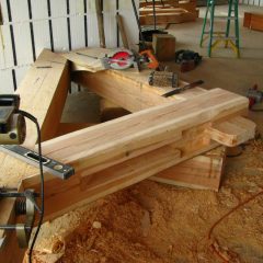 Fitting the truss together inside the great room | Handcrafted Timber Accents | Handcrafted Wood LLC