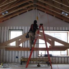 Raising the truss in the dining room | Handcrafted Timber Accents | Handcrafted Wood LLC