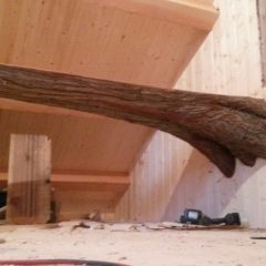 Custom flared base log desk | Timber Frame Garage | Handcrafted Wood LLC