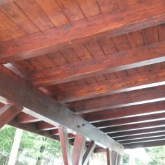 Tongue and groove ceiling of carport | Timber Frame Garage | Handcrafted Wood LLC