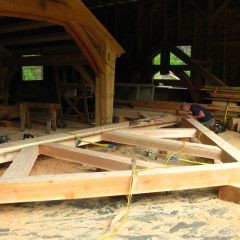 The first garage timber frame bent is taking shape | Handcrafted Wood LLC