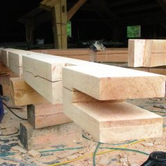 Bottom chord of bent with tenons to receive the floor joists that will support the loft floor | Handcrafted Wood LLC