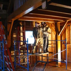 Staining the interior wood | Timber Frame Home | Handcrafted Wood LLC