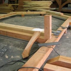 Crafting the 5 timber frame bents in the shop | Timber Frame Barn | Handcrafted Wood LLC