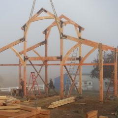 Raising the timber bents - a real barn raising! | Timber Frame Barn | Handcrafted Wood LLC