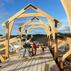 Onsite sawing with a huge 17" beam saw | Timber Frame Barn | Handcrafted Wood LLC