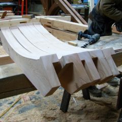 A lot of knee braces! | Timber Frame Hot Tub Pavilion | Handcrafted Wood LLC