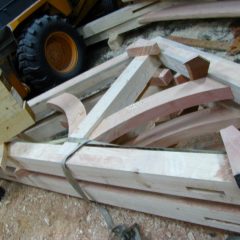 Trusses assembled with curved queen posts | Timber Frame Hot Tub Pavilion | Handcrafted Wood LLC