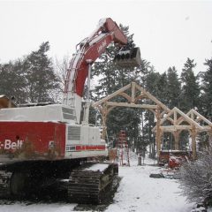 Raising the timber frame! | Timber Frame Hot Tub Pavilion | Handcrafted Wood LLC