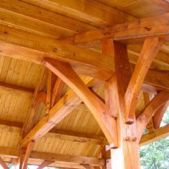 A lot going on with these posts! | Timber Frame Hot Tub Pavilion | Handcrafted Wood LLC