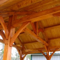 Another view showing the connecting girts that join the bents | Timber Frame Hot Tub Pavilion | Handcrafted Wood LLC