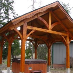 Completed pavilion before rock work | Timber Frame Hot Tub Pavilion | Handcrafted Wood LLC