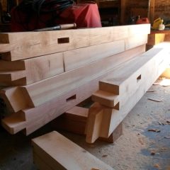Crafted timbers waiting to be delivered | Custom Timber Frame Miniature Horse Barn | Handcrafted Wood LLC