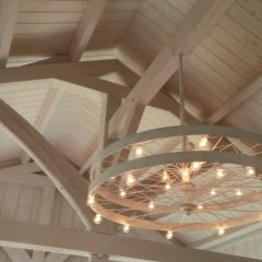 Interior timber frame ceiling | Custom Timber Frame Miniature Horse Barn | Handcrafted Wood LLC