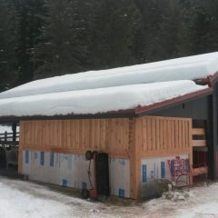 Lean-to for hay storage | Barn with interior art studio space | Custom Timber Frame Miniature Horse Barn | Handcrafted Wood LLC
