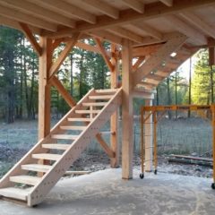 Timber Stairs to Loft | Timber Frame RV Cover | Handcrafted Wood LLC